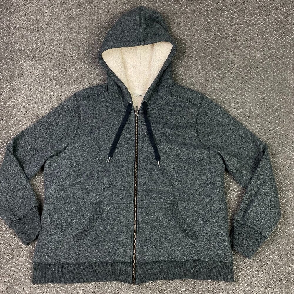 LL Bean Sherpa Fleece Hoodie Women's XLP Petite Gray Full Zip XL Petite 506086